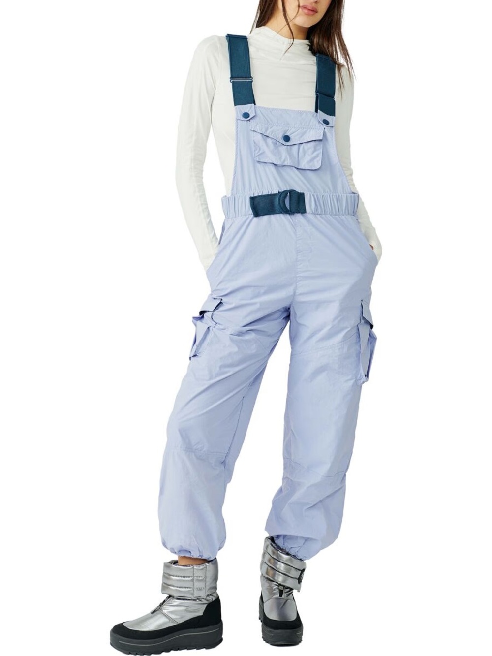 FP Movement by Free People Lilac Overalls with Navy Straps - Picture 2 of 11